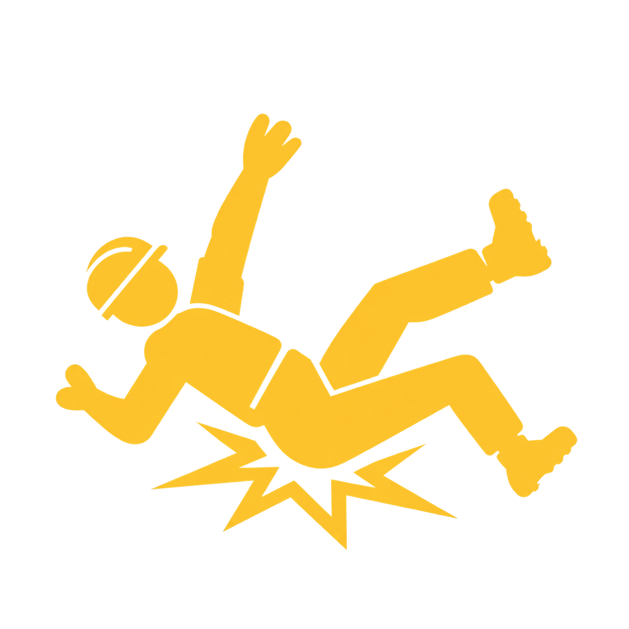 Construction worker falling while wearing a hard hat